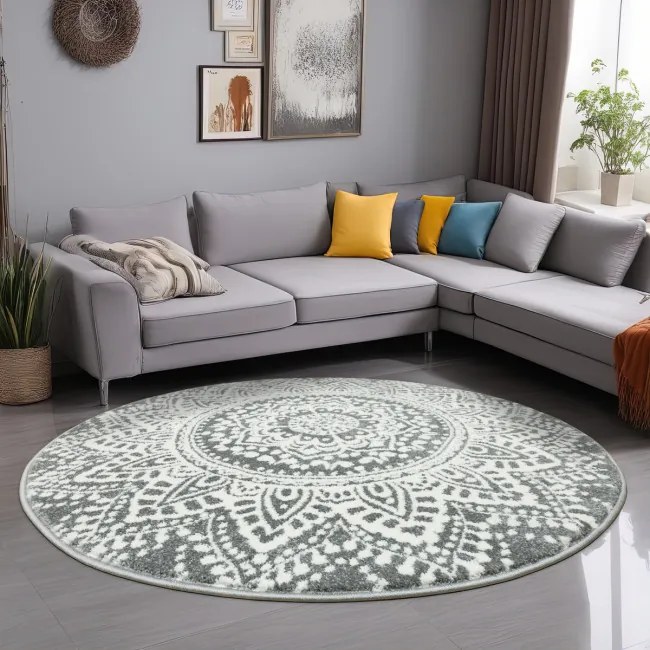 Koberec Lima G757A mandala, krémový / sivý kruh