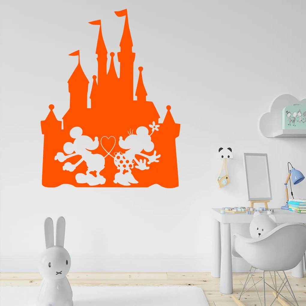 Veselá Stena Samolepka Zamilovaní Mickey a Minnie na Zámku Farba: biela, Veľkosť: 40 x 31 cm