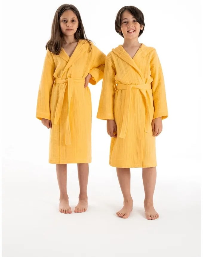 Žltý mušelínový detský župan veľkosť 9-10 rokov Muslin – Foutastic