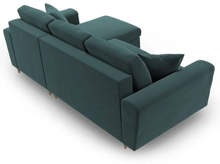 Zamatová rozkladacia/s úložným priestorom rohová pohovka v petrolejovej farbe Kyoto – Cosmopolitan Design