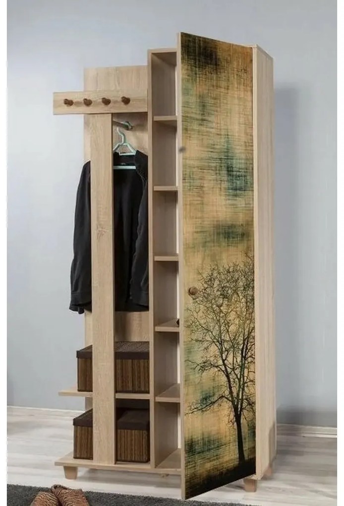 Vešiak so skriňou Garmanto Tree Sonoma Oakskriňou
