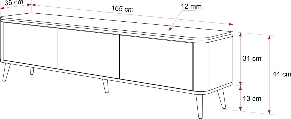 TV skrinka ODETTE na nožičkách 165 cm kašmír