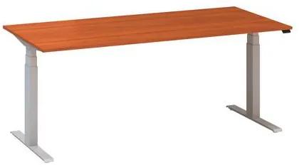 Výškovo nastaviteľný kancelársky stôl Alfa Up so sivým podnožím, 180 x 80 x 61,5-127,5 cm, dezén divoká čerešňa