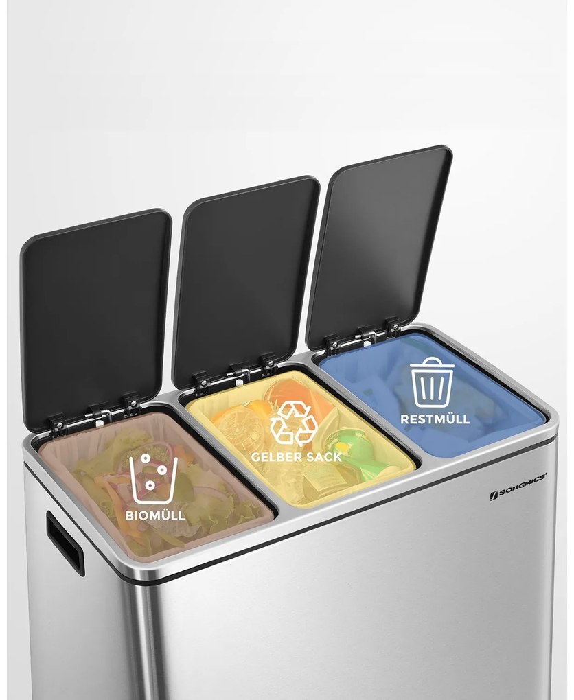 Kôš na separovanie odpadu SORT 54l (3x18 l), strieborná SongmicsHome