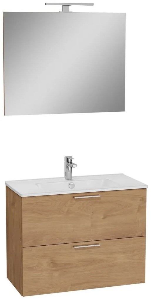 Kúpeľňová zostava s umývadlom, zrkadlom a osvetlením VitrA Mia 79x61x39,5 cm dub MIASET80D