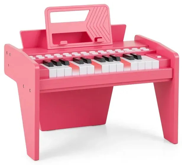 25-klávesová detská mini digitálna piano drevená hračka s nastaviteľnou rýchlosťou ružová