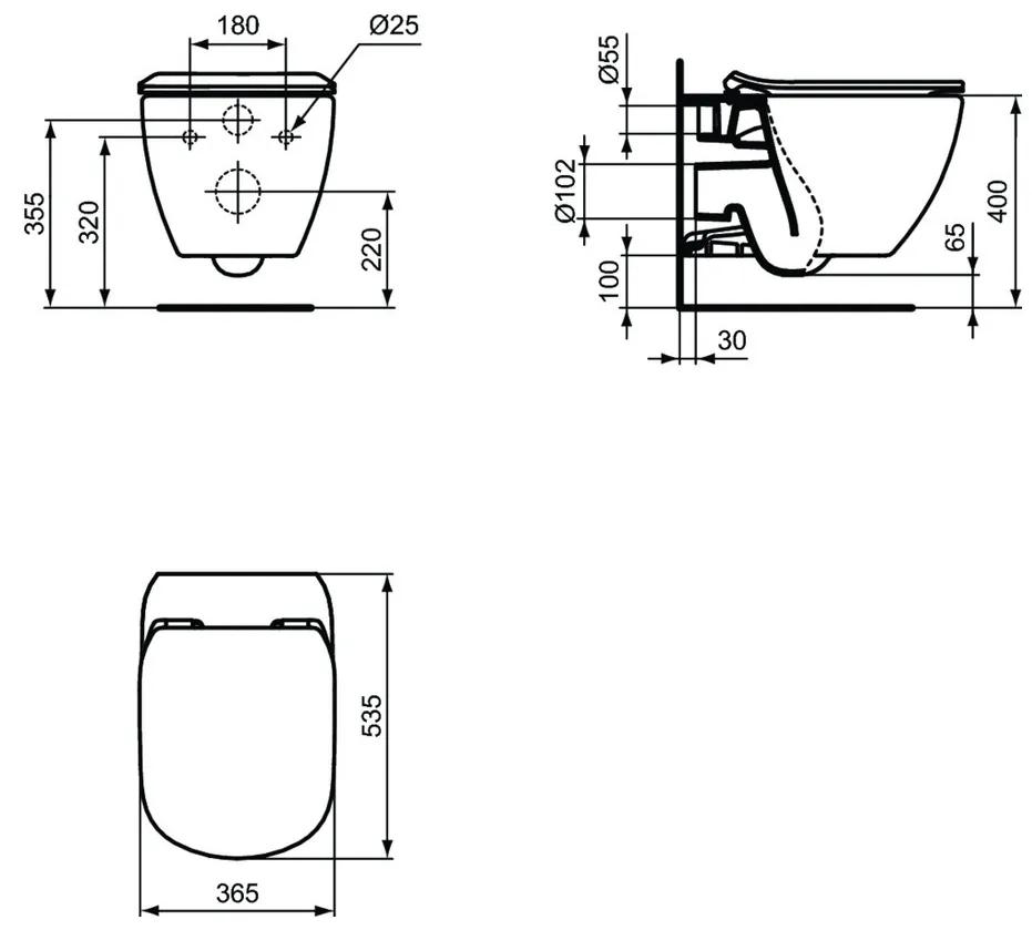 Ideal Standard Tesi - Závesné WC s AQUABLADE® technológiou + ultraploché sedátko, biela T354701