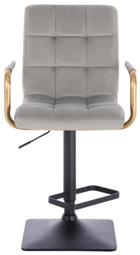 LuxuryForm DESIGN Barová stolička VERONA GOLD VELUR na čiernej hranatej základni - svetlo šedá