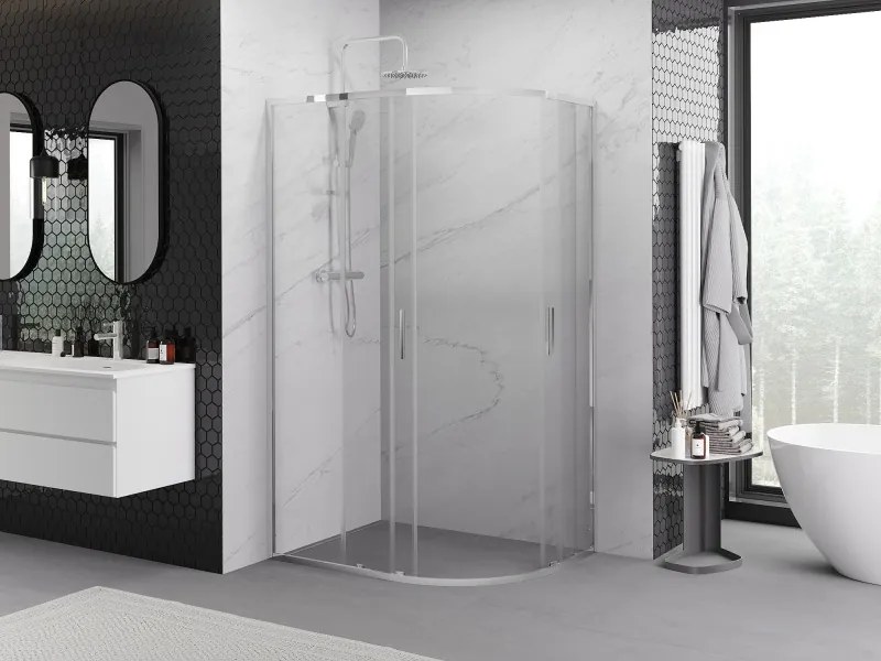 Mexen Exo, asymetrický sprchový kút s posuvnými dverami 90 x 80 cm, 6mm číre sklo, chrómový profil, 8132-090-080-01-00