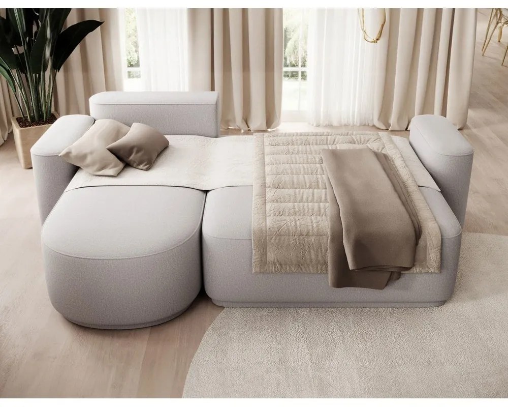 Svetlosivá ženilková rozkladacia/s úložným priestorom rohová pohovka (ľavý roh/s leňoškou) Aurumm – ELTAP