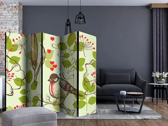 Paraván - Bird and lilies vintage pattern II [Room Dividers] Veľkosť: 225x172, Verzia: Akustický