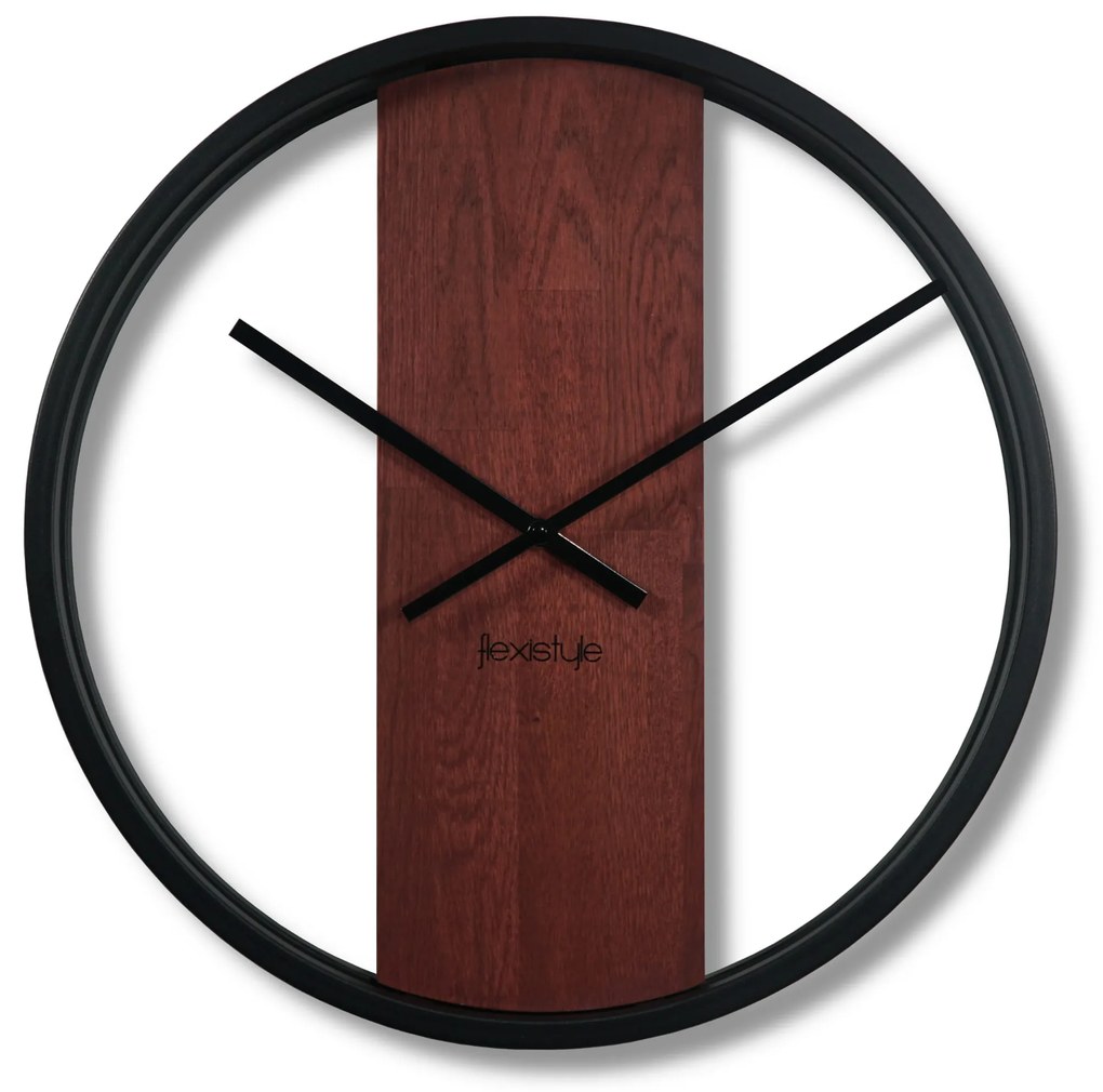 Dekorstudio Kovové hodiny s dubovým drevom LOFT OVAL mahagónové