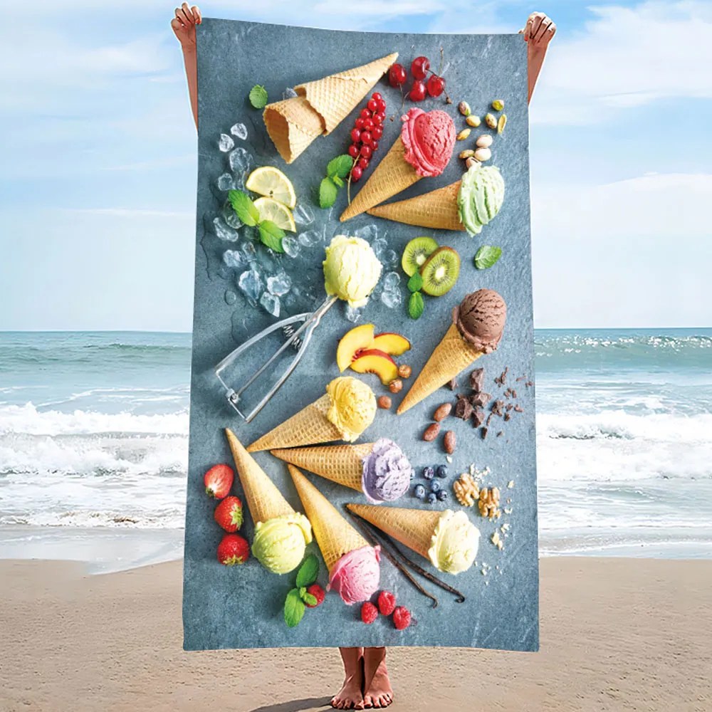 PLÁŽOVÁ OSUŠKA Z MIKROVLÁKNA ICE CREAM2 100X180 CM VZOROVANÁ