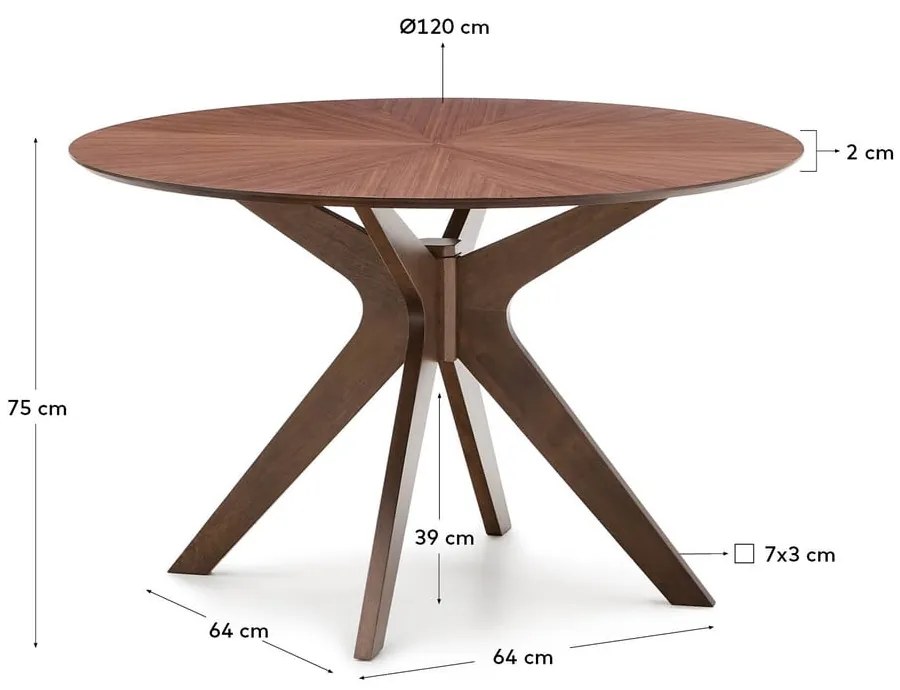 Okrúhly jedálenský stôl s doskou v dekore orechového dreva ø 120 cm Naanim – Kave Home