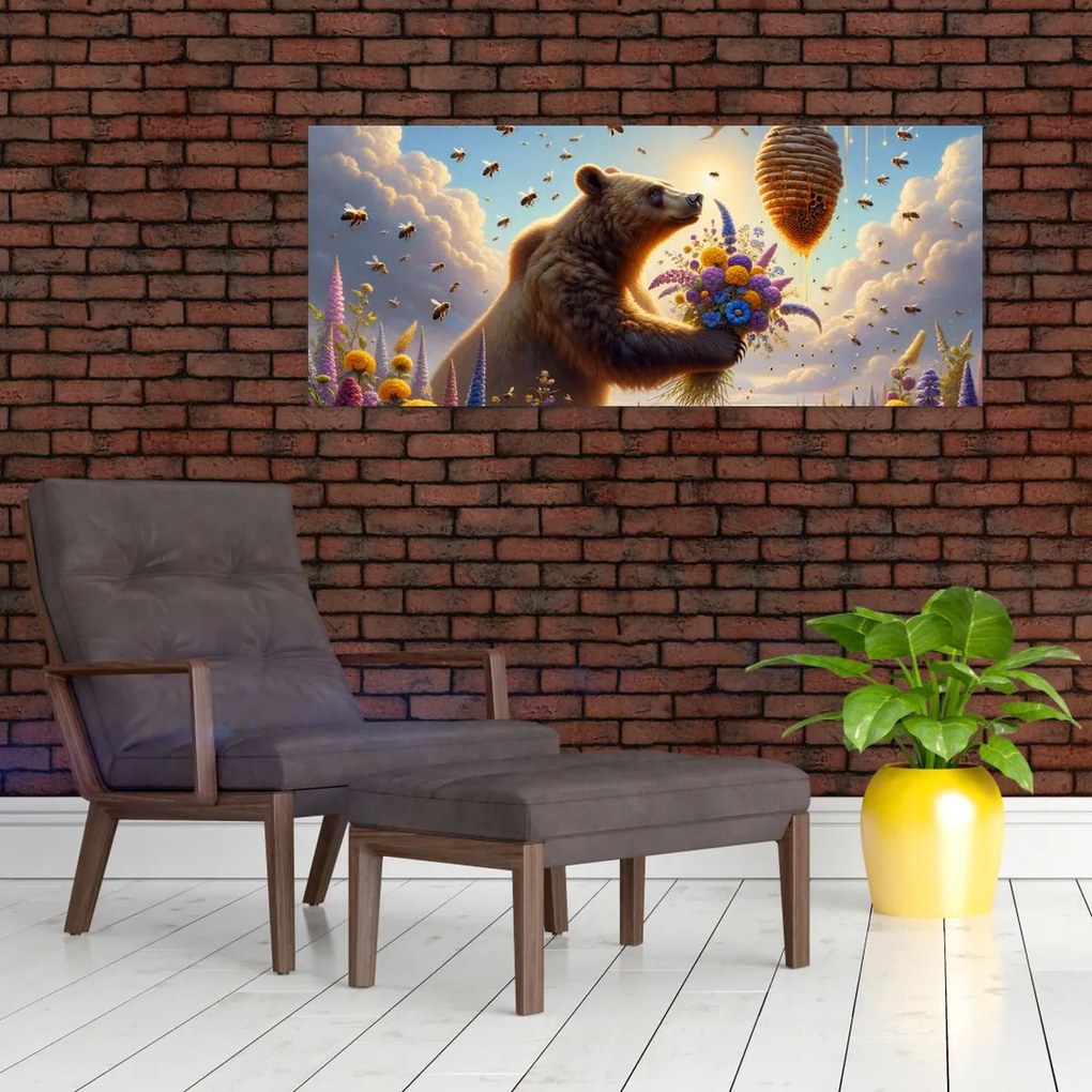 Obraz - Medveď a včielky (120x50 cm)