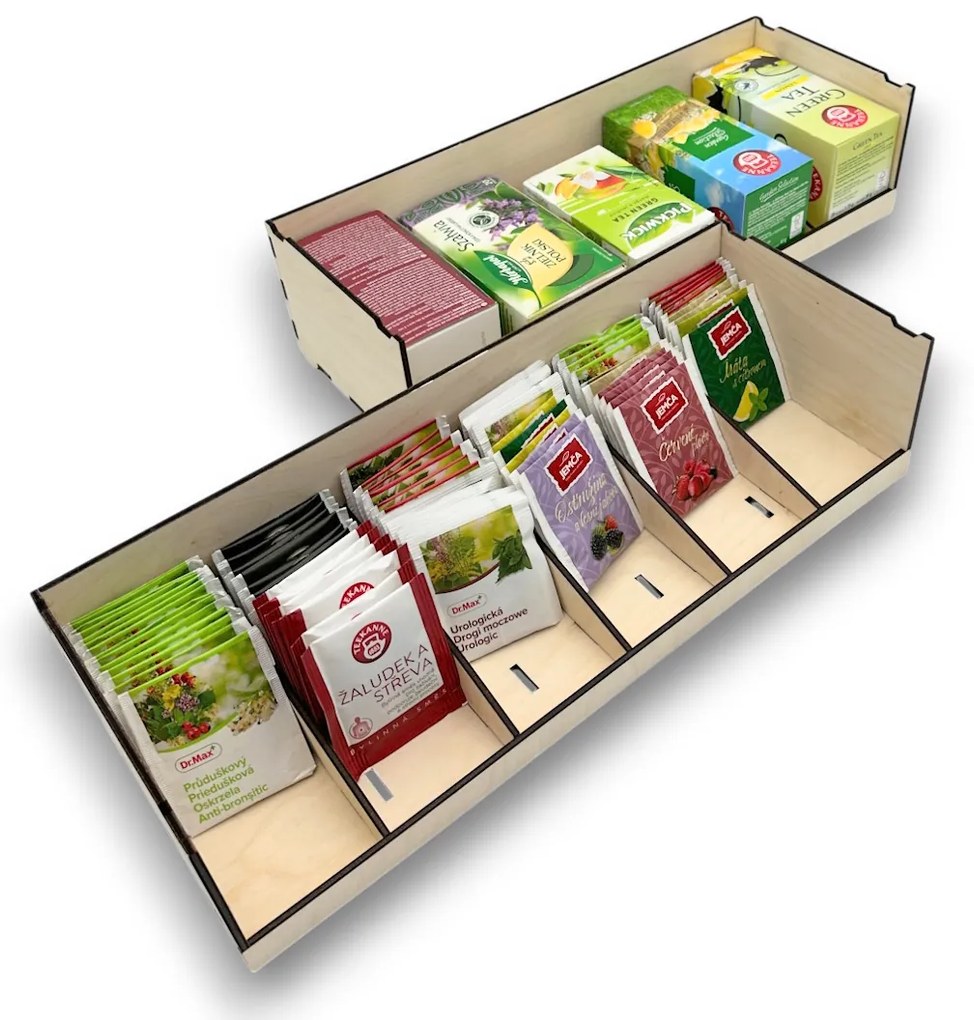 usporadejto.cz Stohovateľný organizér na čajové vrecúška aj krabičky, 5 variabilných priehradiek VASKY Cenové rozpätie: cena za 1ks