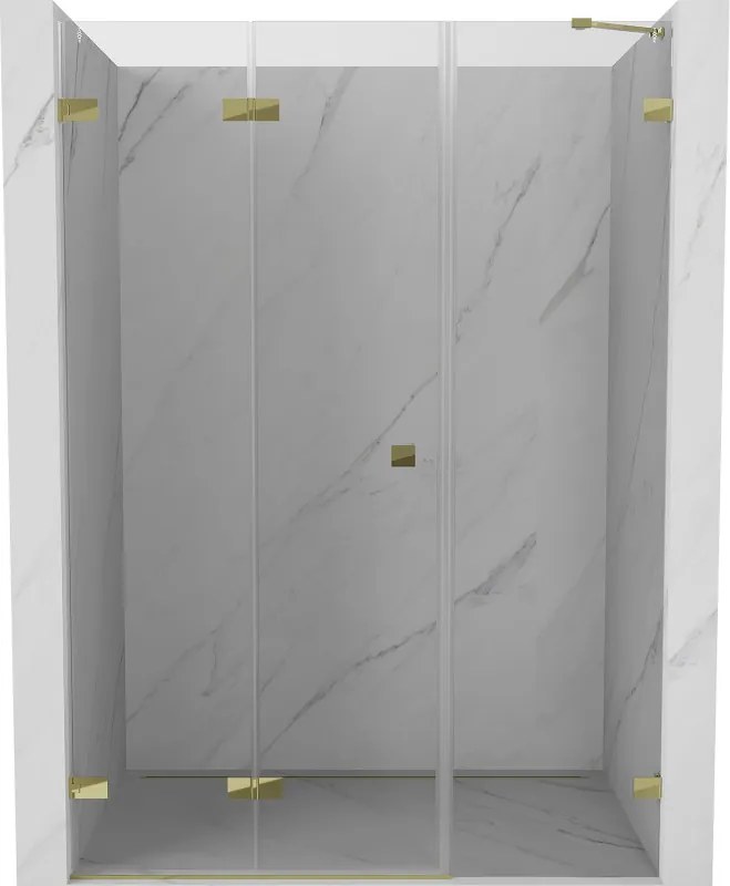 Mexen Lunar-F, skladacie ľavé sprchové dvere 135 cm, číre sklo, zlatý profil, 836S-135-050-50-00-L
