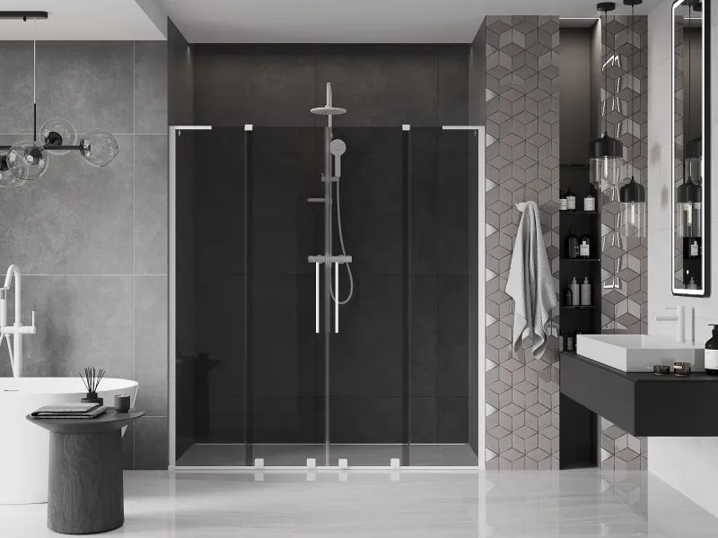 Mexen Velar L Duo, posuvné sprchové dvere do otvoru 170 cm, 8mm šedé sklo, biela matná, 871-170-003-42-20