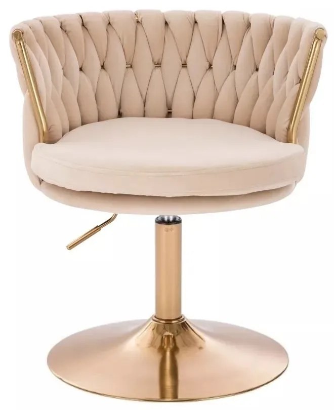LuxuryForm DESIGN Stolička LYON VELUR na zlatom tanieri - krémová