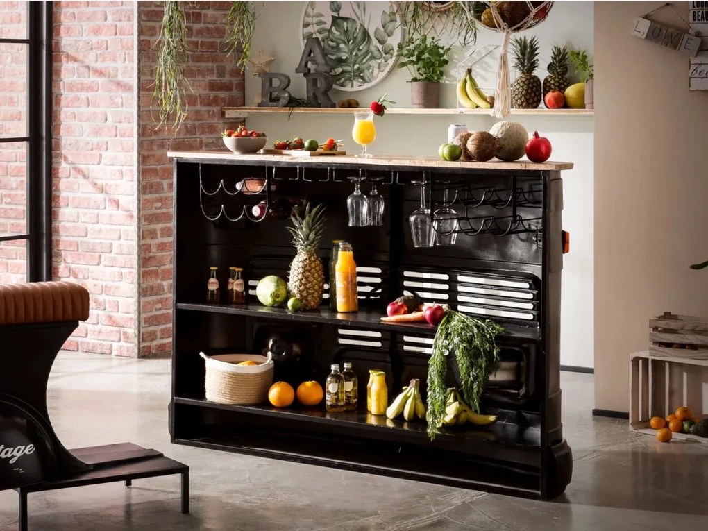 furniture-nabytek.cz - Masívny barový jedálenský stôl TATA z mangového dreva, lakovaný, čierny – 165×38×110 cm