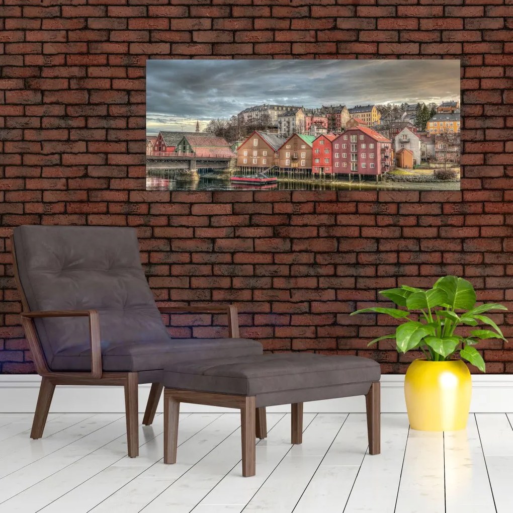 Obraz - Domy pri rieke (120x50 cm)