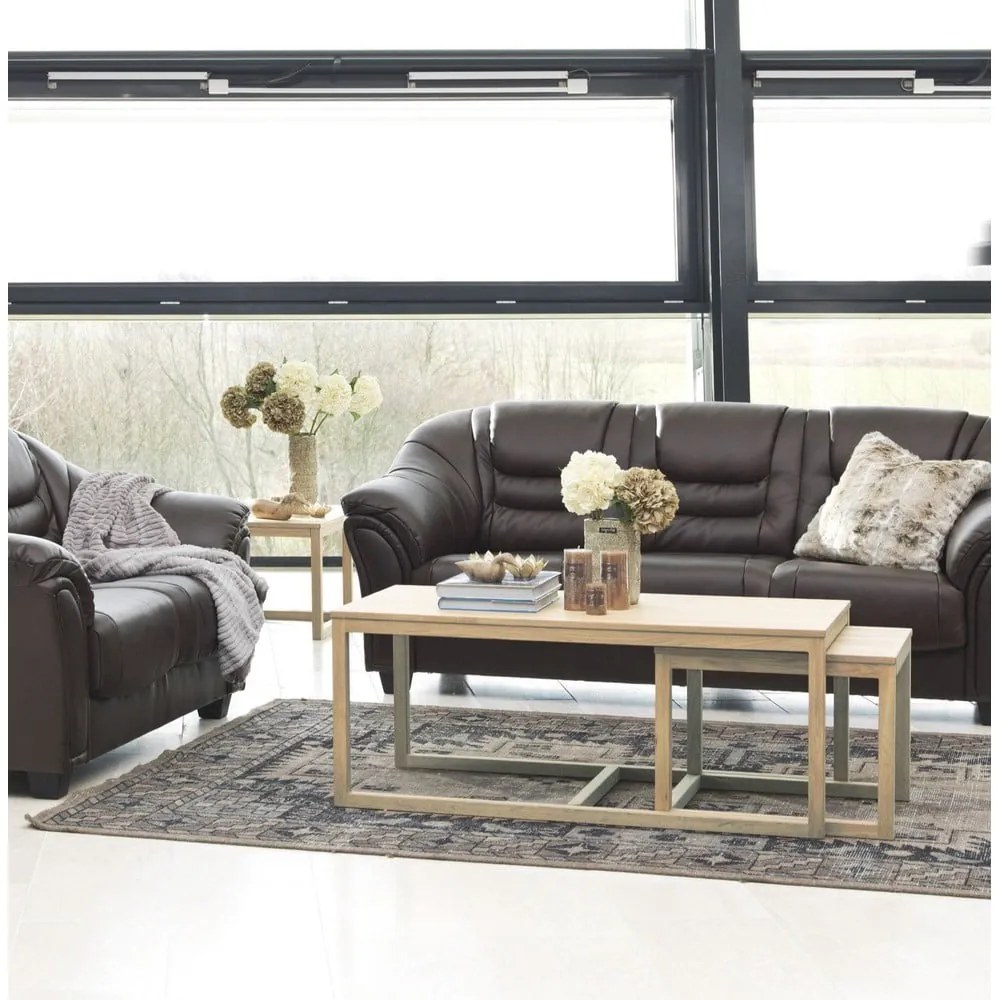 Súprava 3 hnedých konferenčný stolíkov s podnožím z dubového dreva Actona Cornus