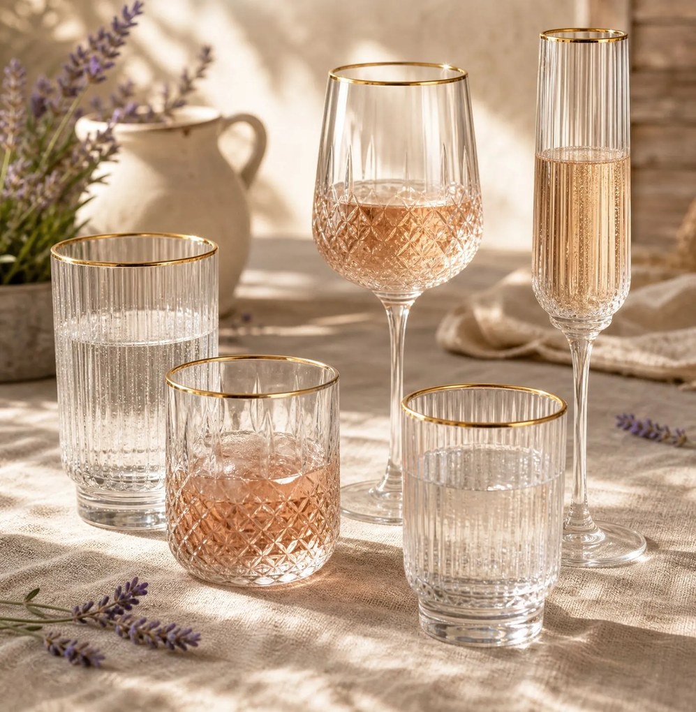 Elegantný pohár na víno so zlatým okrajom - Ø 7*23 cm / 300 ml