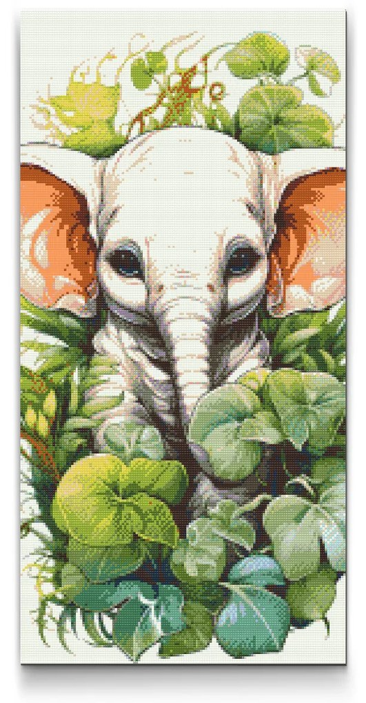 Gario Diamantové maľovanie Sloník v rastlinách Rozmery: 40 x 80 cm, Rámovanie: Iba zrolované plátno, Diamanty: Okrúhle