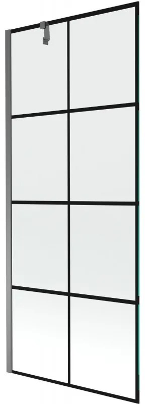 Mexen Next, 1-krídlová vaňová zástena 80 x 150 cm, 6mm číre sklo - čierny vzor, grafitová, 895-080-000-00-77-95