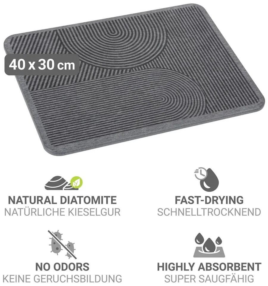 Sivá odkvapkávacia podložka na riad z kremeliny 40x30 cm Damon – Wenko