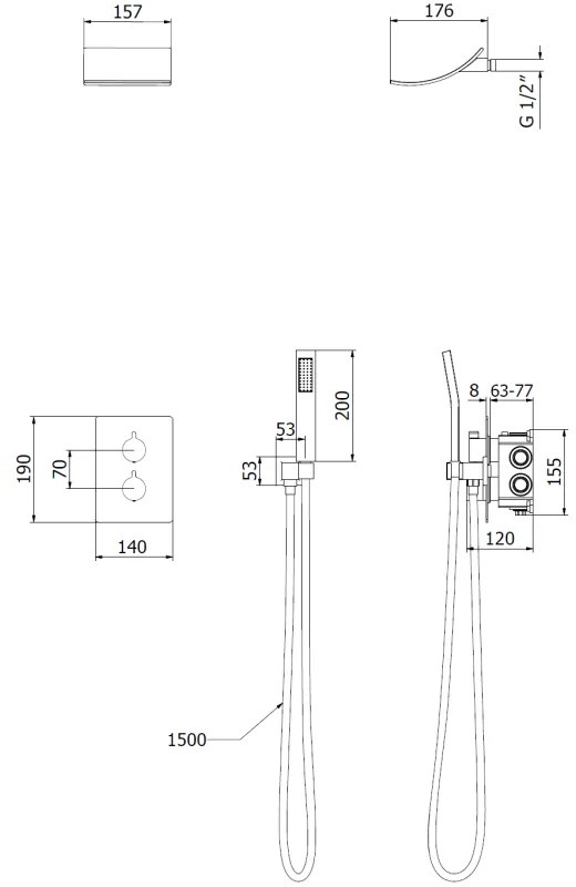 Mexen Salto, sprchová súprava pod omietku, čierna matná, 7604-02-70