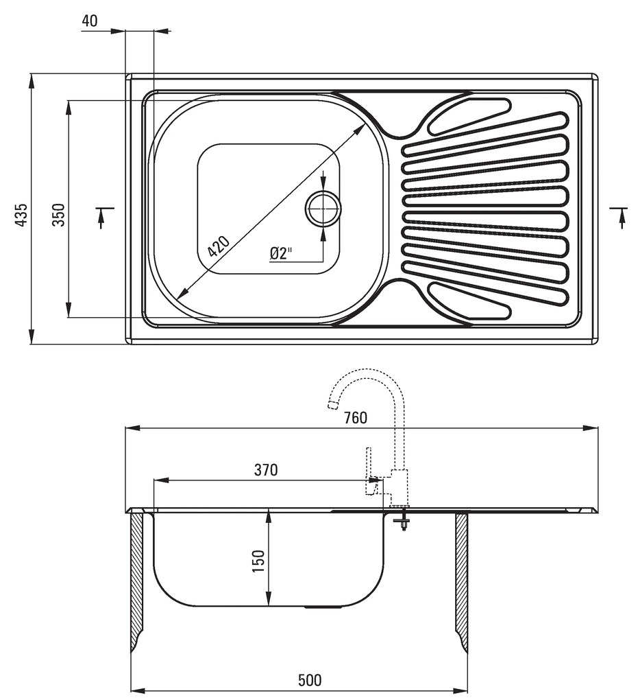 Deante Techno, nerezový drez na dosku 1-komorový Z/O 760x435x150 2" + sifón, vzor dekor, ZMU_3110