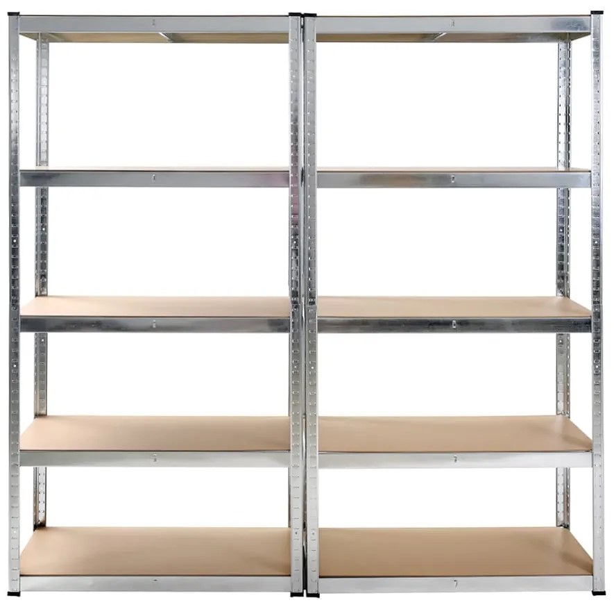 2x bezskrutkový kovový regál, 180x90x40 cm, 5x HDF polica, 175 kg na policu, zinok