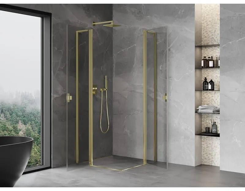 Mexen, Mexen Mist L Duo výklopný sprchový kút 95 x 95 cm, transparentný, zlatý - 8A4L-095-095-50-00