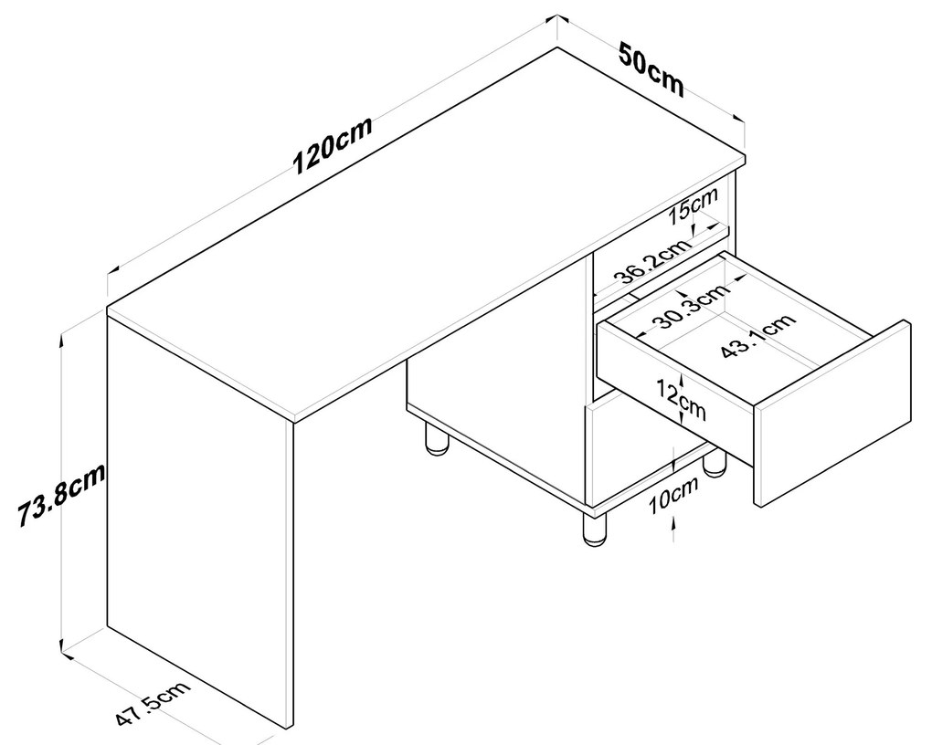 Písací stôl Hanis 120 cm orech/biely