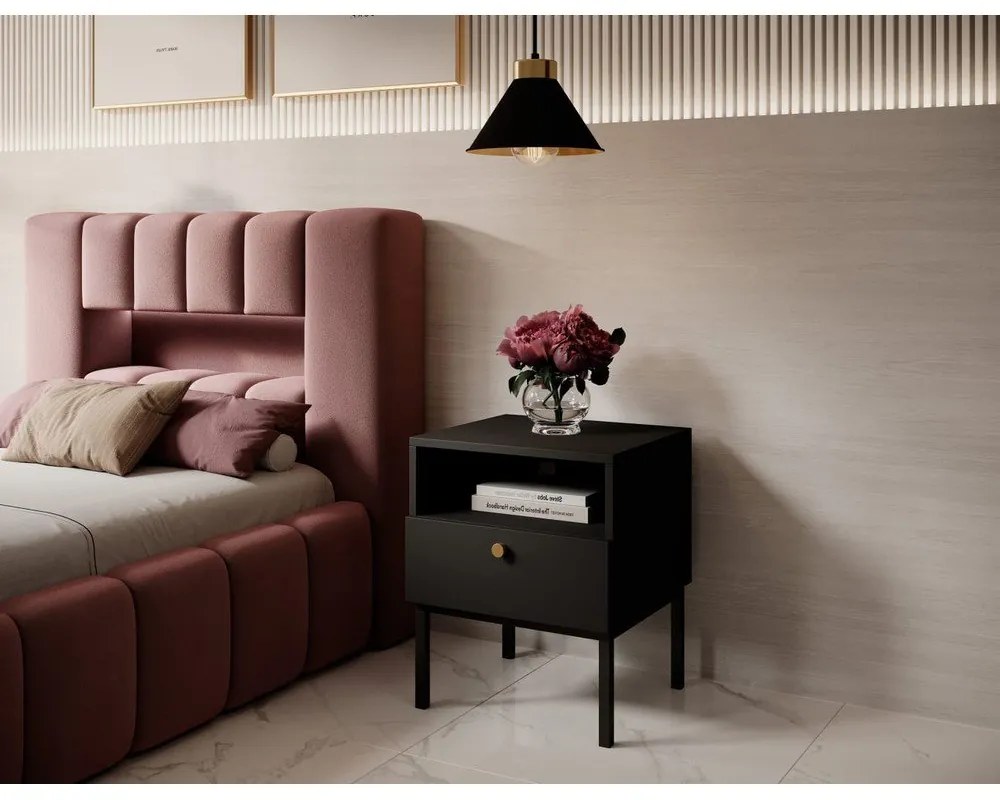 Ružová čalúnená jednolôžková posteľ s úložným priestorom s roštom 90x200 cm Lamica – ELTAP