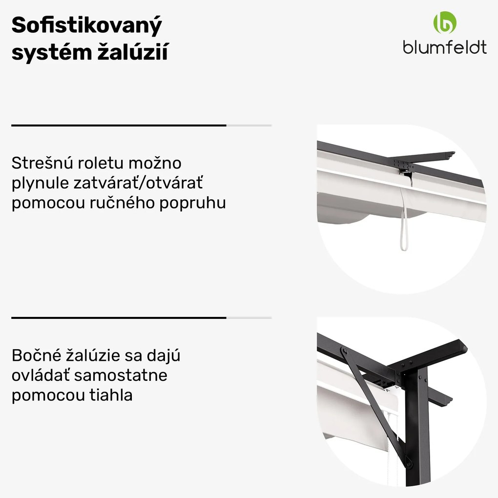 Blumfeldt Pantheon Robust, pergola, 3 x 3 m, s bočnými roletami, práškovo lakovaná oceľ odolná voči poveternostným vplyvom