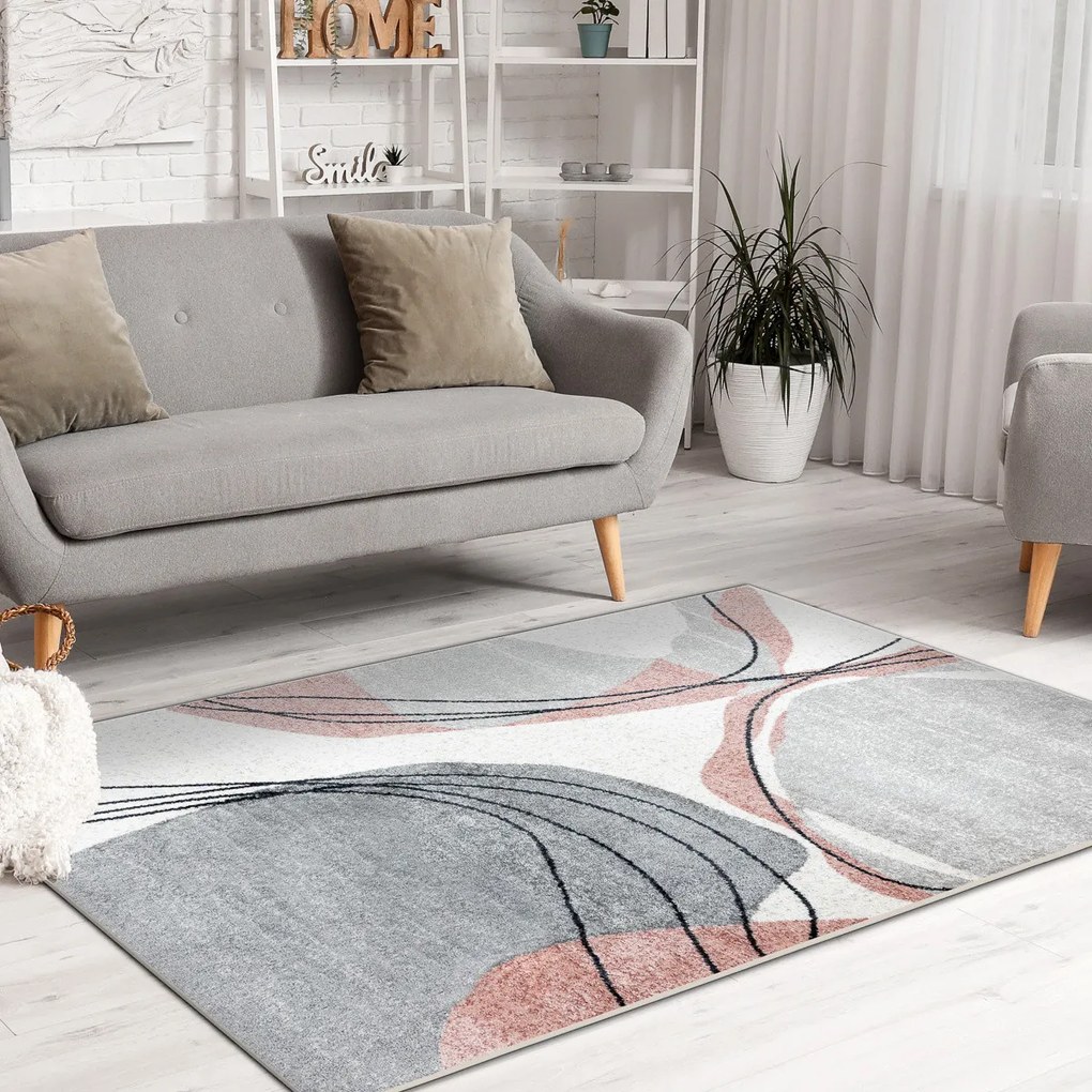 Dywany Łuszczów, Kusový koberec Fusion 5868 white/dark pink, 80x150, ružová, kancelária