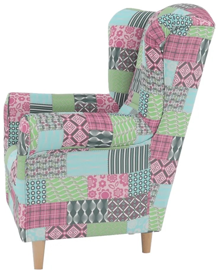 Tempo Kondela Kreslo ušiak, látka patchwork, CHARLOT