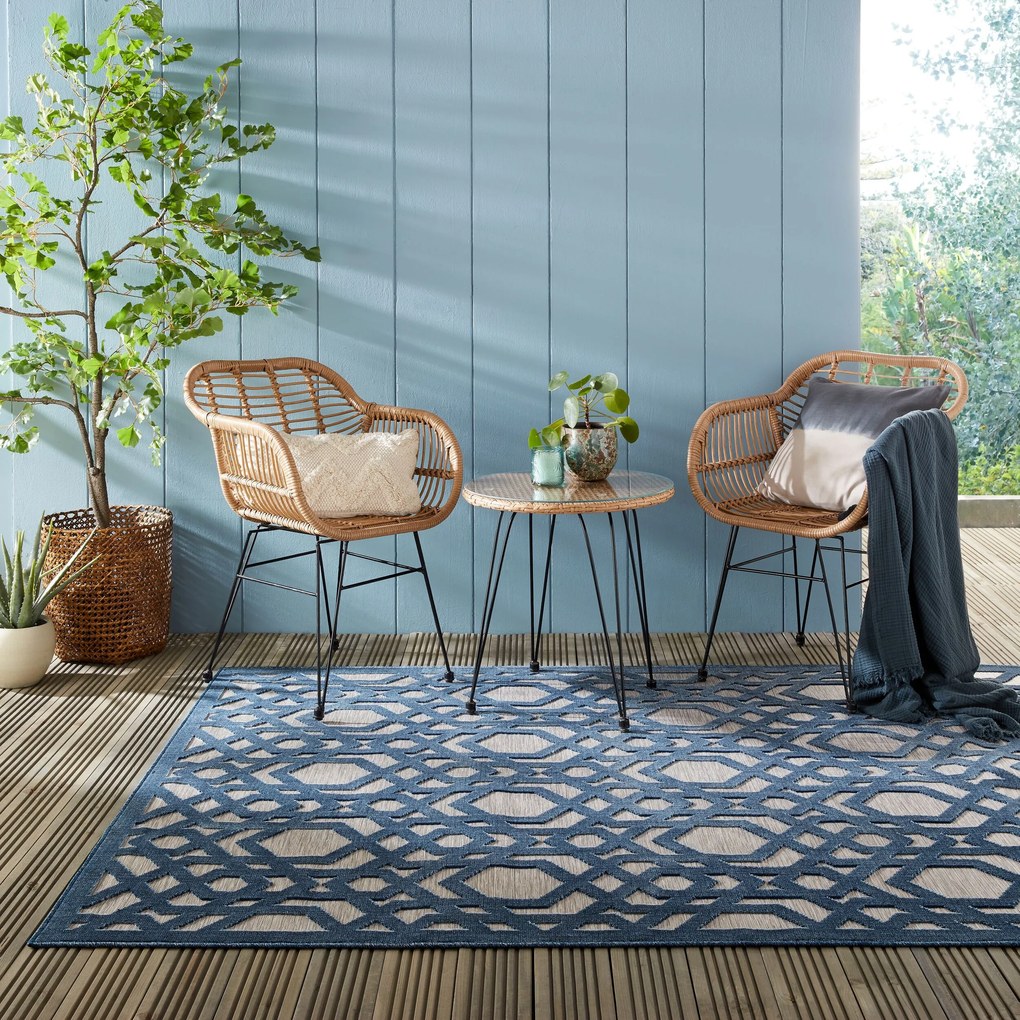 Kusový koberec Piatto Oro Blue – na von aj na doma, 120x170, modrá, chodba / predsieň, Flair Rugs