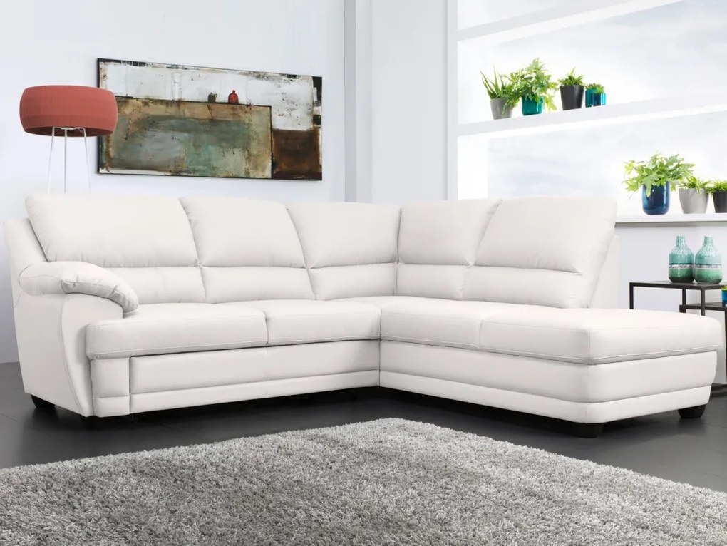 Rohová sedacia súprava Nebolo, biela koža, pravý roh