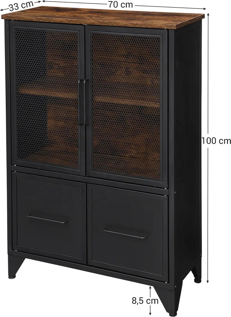 Úložná skrinka s dvierkami, rustikálna hnedá, čierna