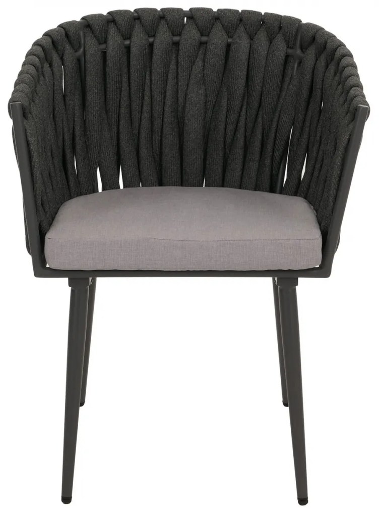 Záhradné stoličky HWC-N38 (SET 2 ks), olefínové lano, antracitové vankúše - svetlo sivá