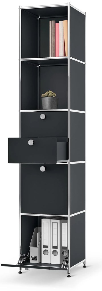 Kovová skrinka »CN3« s 2 výklopnými priečinkami a 2 zásuvkami, čierna