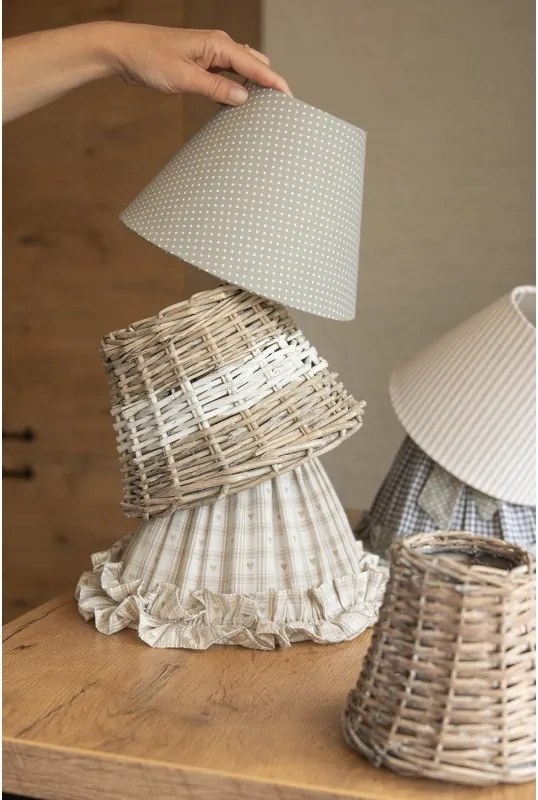 Ratanové tienidlo na lampu s bielym pruhom - Ø 23 * 16 cm / E27