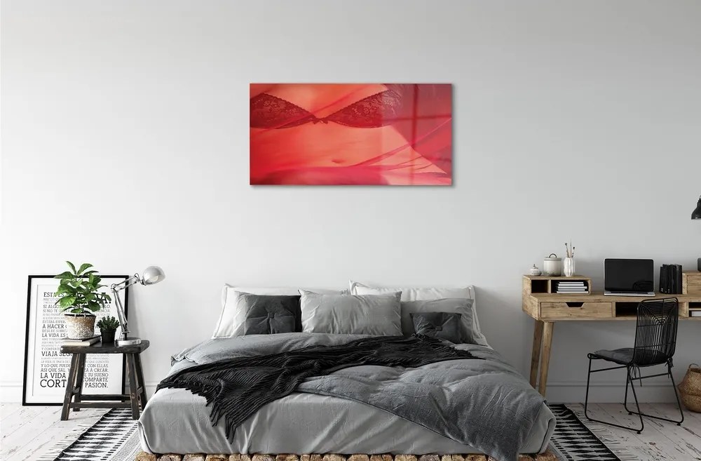 Obraz na skle Žena v červenom tylu 140x70 cm