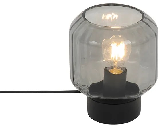 Klasická stolová lampa čierna s dymovým sklom - Stiklo