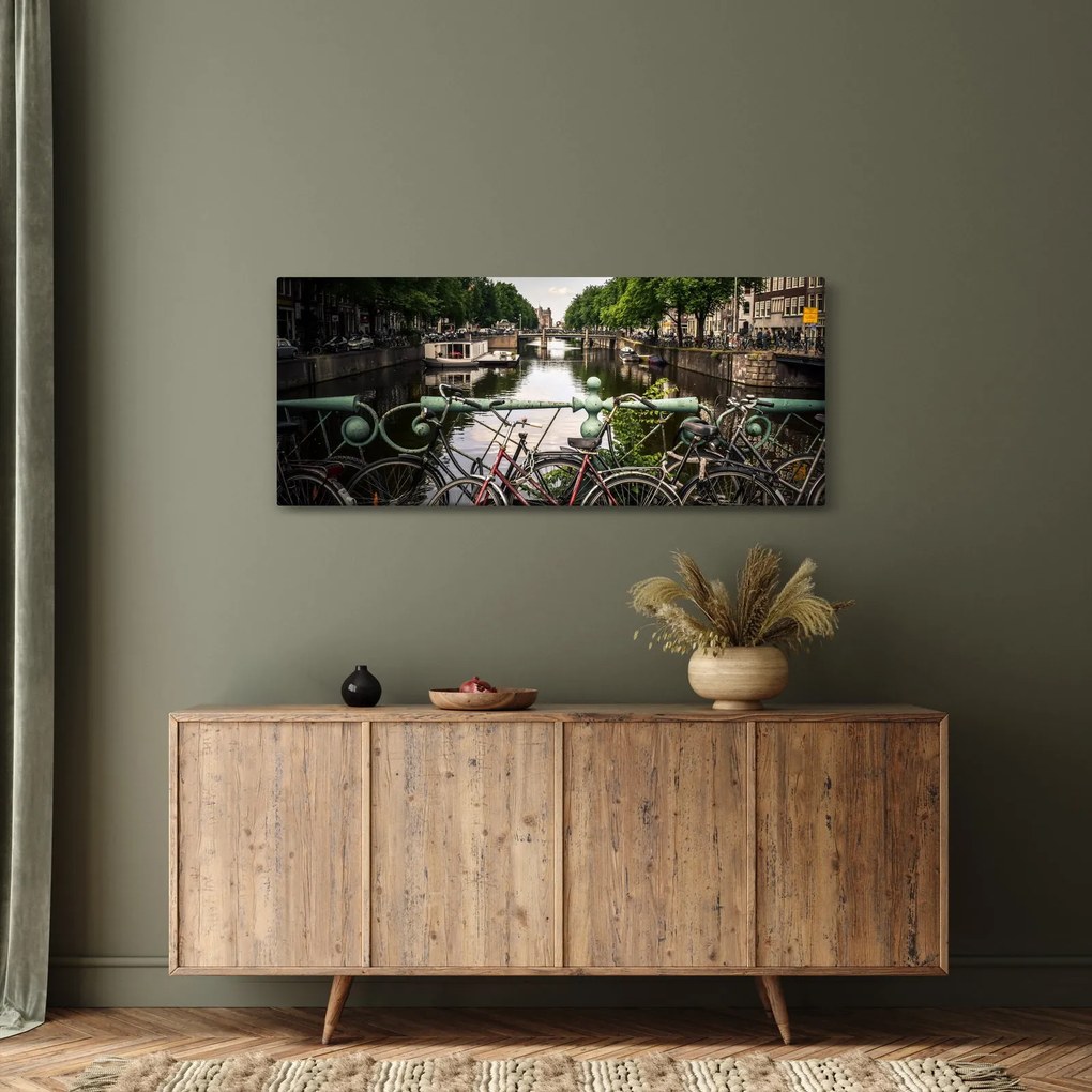 Obraz bicykla v meste (120x50 cm)