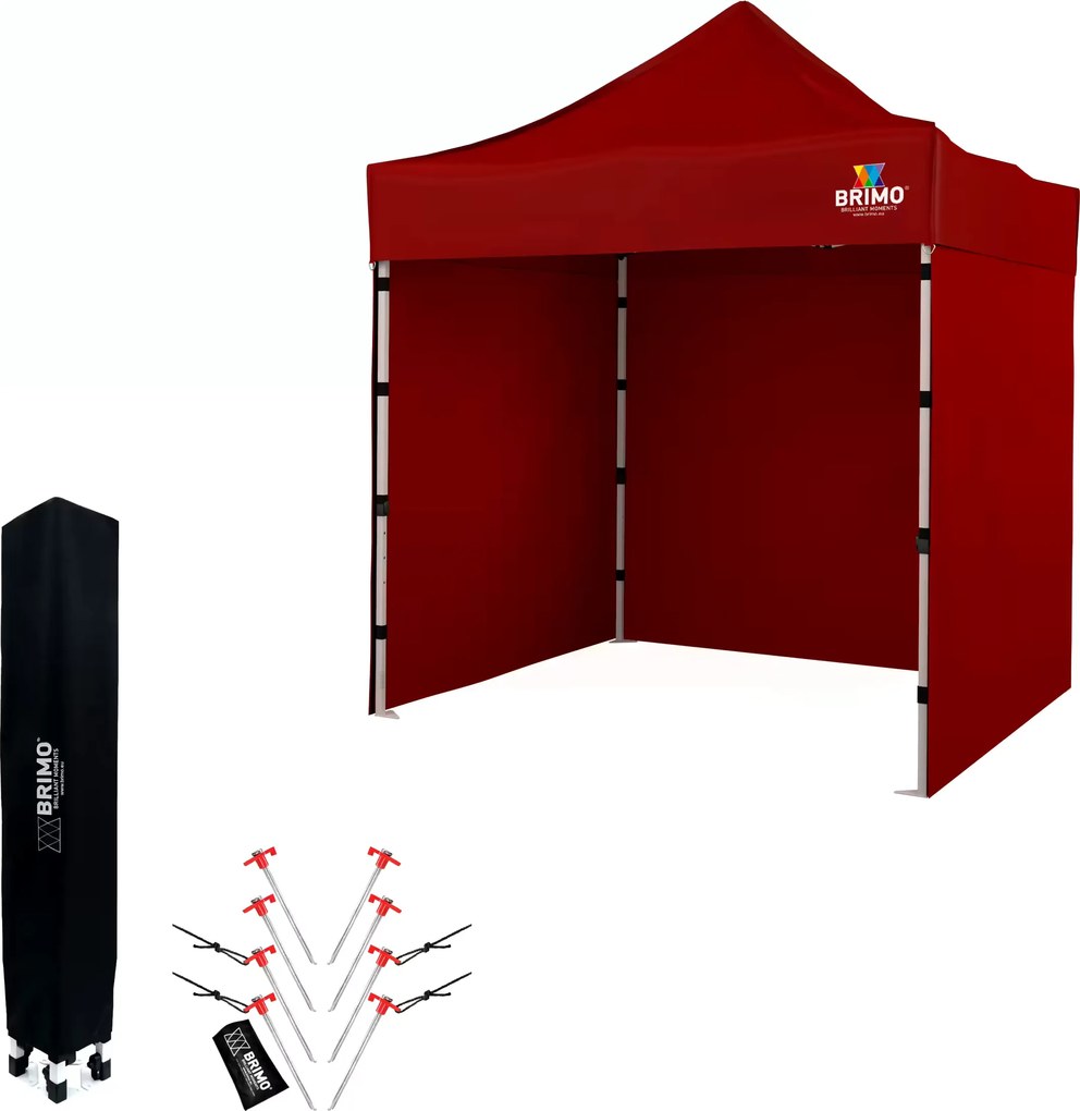 BRIMO Nožnicový Altánok 2x2 m Oceľ | Profi Zázemie Postavené za 45 s. - s 3 stenami - Červená 6