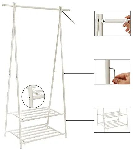 Stojan na oblečenie, kovový, 2 police, 155x87,5x41cm